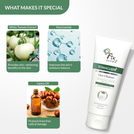 Fixderma Tomaglow Face Cleanser With White Tomato Extract, Niacinamide Tan Removal Face Wash 100g