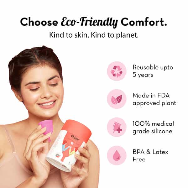 Plush 100% Reusable Menstrual Cup For Women With Cotton Pouch | Size-Large | Stem For Easy Removal