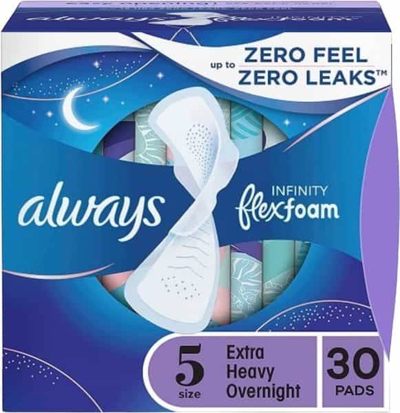 Always Infinity Flexfoam Pads Size 5 Extra Heavy Overnight Absorbency|12 Hours| Wings Unscented| 30N