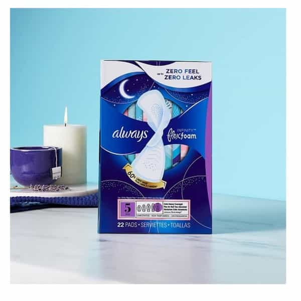 Always Infinity Flexfoam Pads Size 5 Extra Heavy Overnight Absorbency|12 Hours| Wings Unscented| 30N