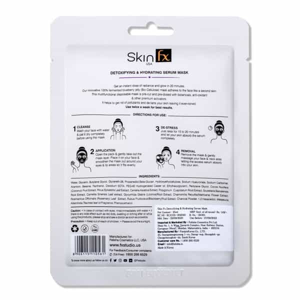 Skin Fx Detoxifying & Hydrating Serum Mask, Blueberry & Charcoal Cleansing The Dirt & Impurity 50 Ml
