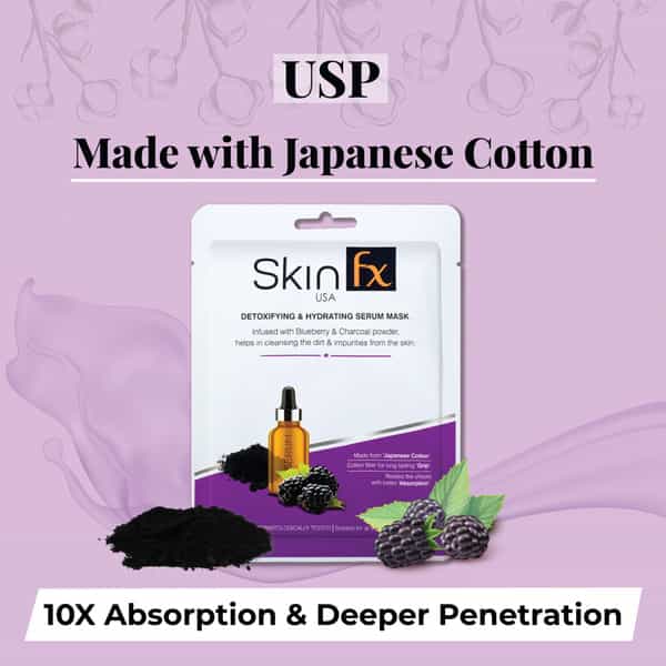 Skin Fx Detoxifying & Hydrating Serum Mask, Blueberry & Charcoal Cleansing The Dirt & Impurity 50 Ml