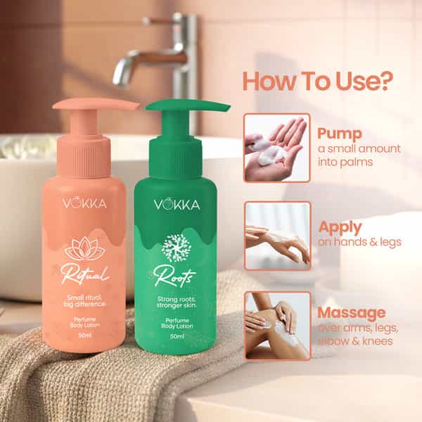 Vokka Ritual & Roots Perfume Body Lotion Combo 50Ml X 2 | Vanilla Orchid & Citrus Honey Vanilla Musk