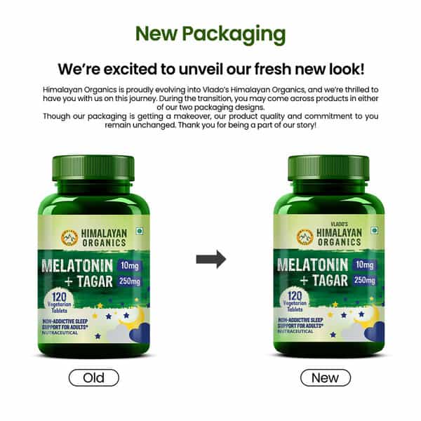 Vlado's Himalayan Organics Melatonin 10Mg + Tagar 250Mg | Potent Sleep Aid Formula | 120 Veg Tablets