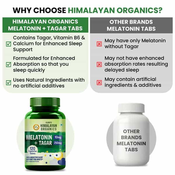 Vlado's Himalayan Organics Melatonin 10Mg + Tagar 250Mg | Potent Sleep Aid Formula | 120 Veg Tablets