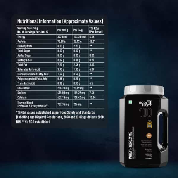 Bodyfirst Whey Hydrozyme - Whey Protein Isolate & Hydrolysate With Enzyme Technology | Coffee | 1 Kg