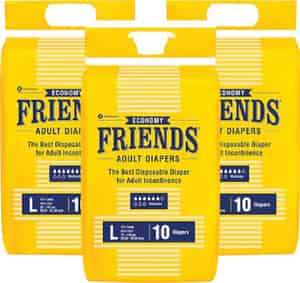 Friends Economy Adult Diapers Tape Style - 30 Count (large)|waist Size 30-56 Inch|combo Of 3