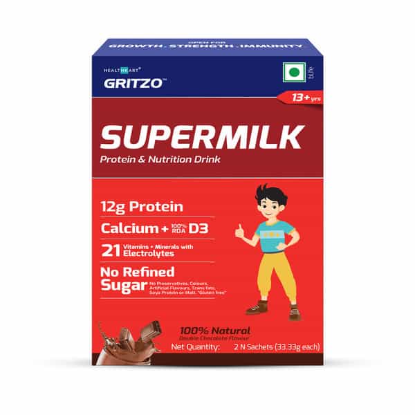 Gritzo Supermilk 13+Y (Teen Athletes) | Trial Pack | 100% Natural Double Chocolate | 66 G