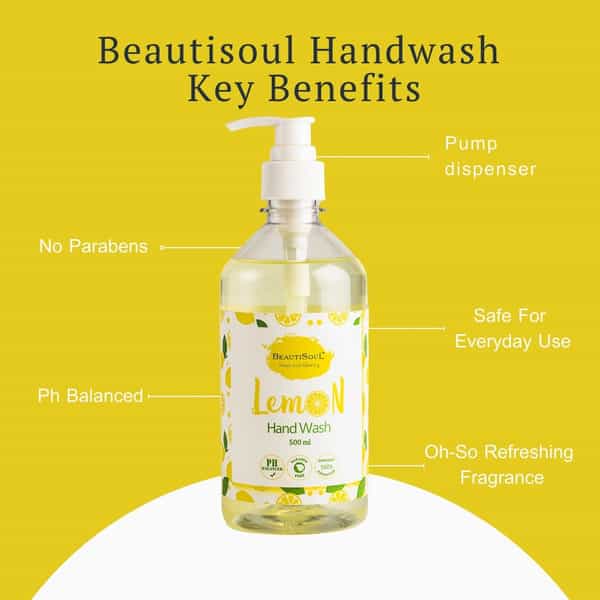 Beautisoul Lemon Handwash With Pure Lemon & Glycerin - 500 Ml Pump| Made In India | Germ Protection
