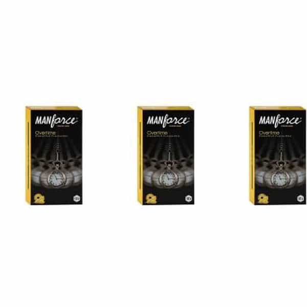 Manforce Overtime Pineapple 3In1 (Ribbed Contour Dotted) Condoms (Set Of 3 30 Pcs)