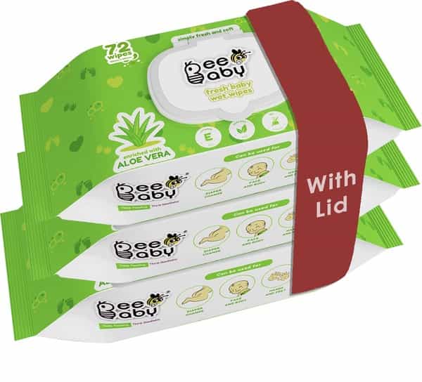 Beebaby Fresh Aloe Vera Baby Wet Wipes With Lid - 3 Pack Of 72 Pieces Each