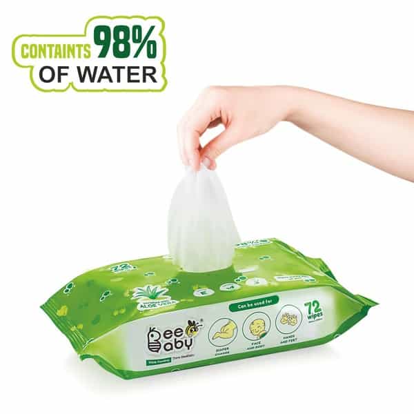 Beebaby Fresh Aloe Vera Baby Wet Wipes With Lid - 3 Pack Of 72 Pieces Each