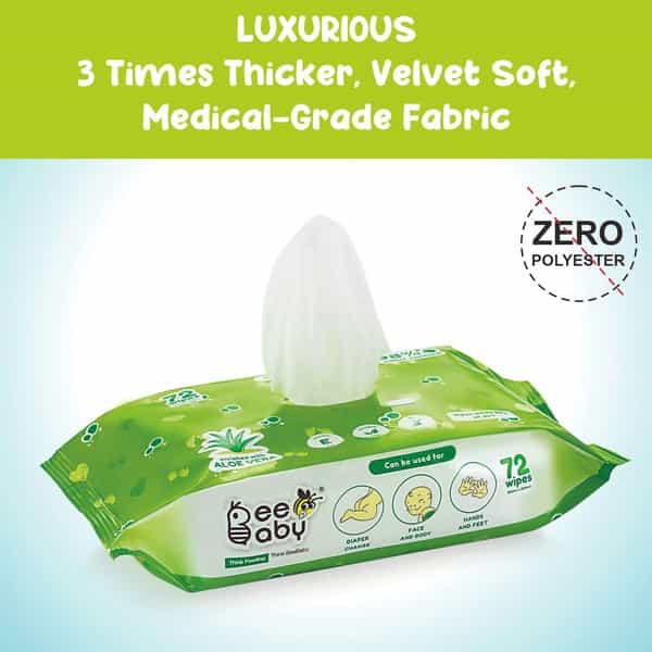 Beebaby Fresh Aloe Vera Baby Wet Wipes With Lid - 3 Pack Of 72 Pieces Each