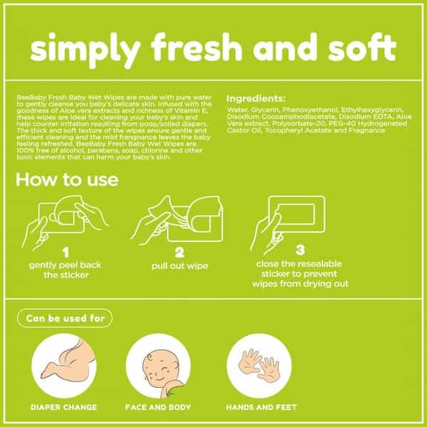 Beebaby Fresh Aloe Vera Baby Wet Wipes With Lid - 3 Pack Of 72 Pieces Each