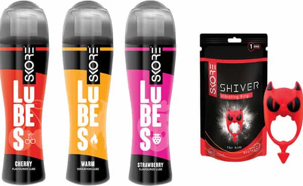 Skore Lubes - Pack Of 3 (Cherry Warm Strawberry)+ Shiver Vibrating Ring