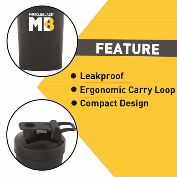 Muscleblaze Compact Shaker | Protein Shaker Bottle | Gym Shaker | 100% Leakproof | 500 Ml