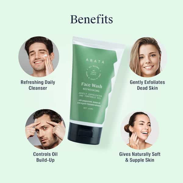 Arata Natural Refreshing Face Wash With Peppermint Lemon Oil & Organic Flaxseed (150 Ml)