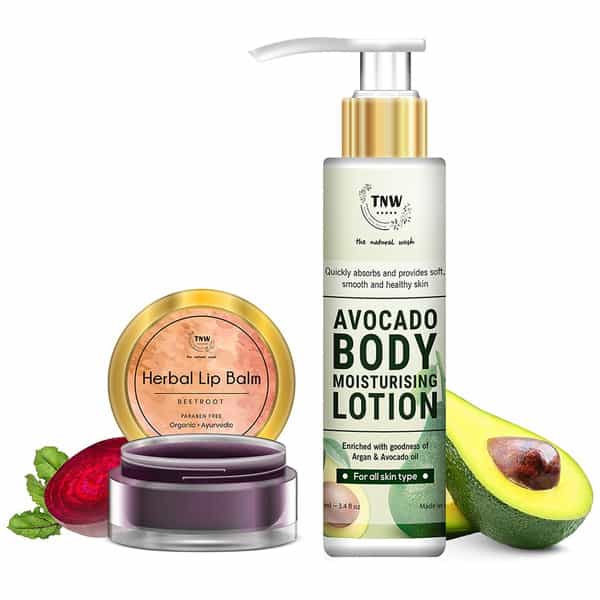 Tnw The Natural Wash Combo Of Beetroot Lip Balm And Avocado Body Lotion |Herbal Lip Balm Moisturizer