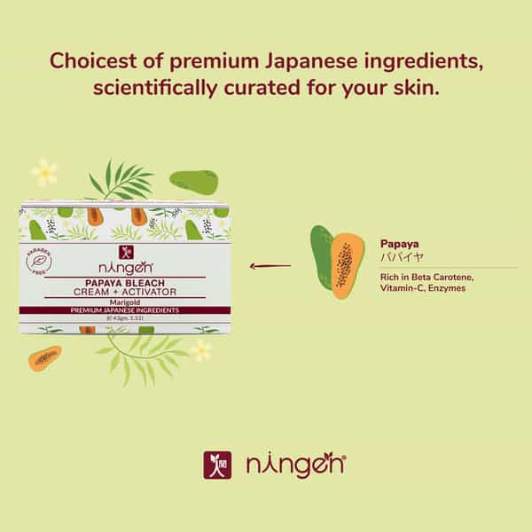 Ningen Papaya Bleach (Cream + Activator) I Marigold Extracts I For Instant Glowing Skin I 43G