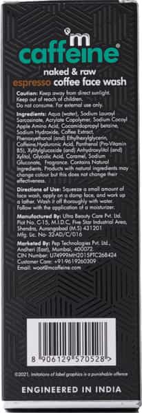 Mcaffeine Hydrating Espresso Coffee Face Wash With Hyaluronic Acid & Provit B5 - Soap Free Cleanser