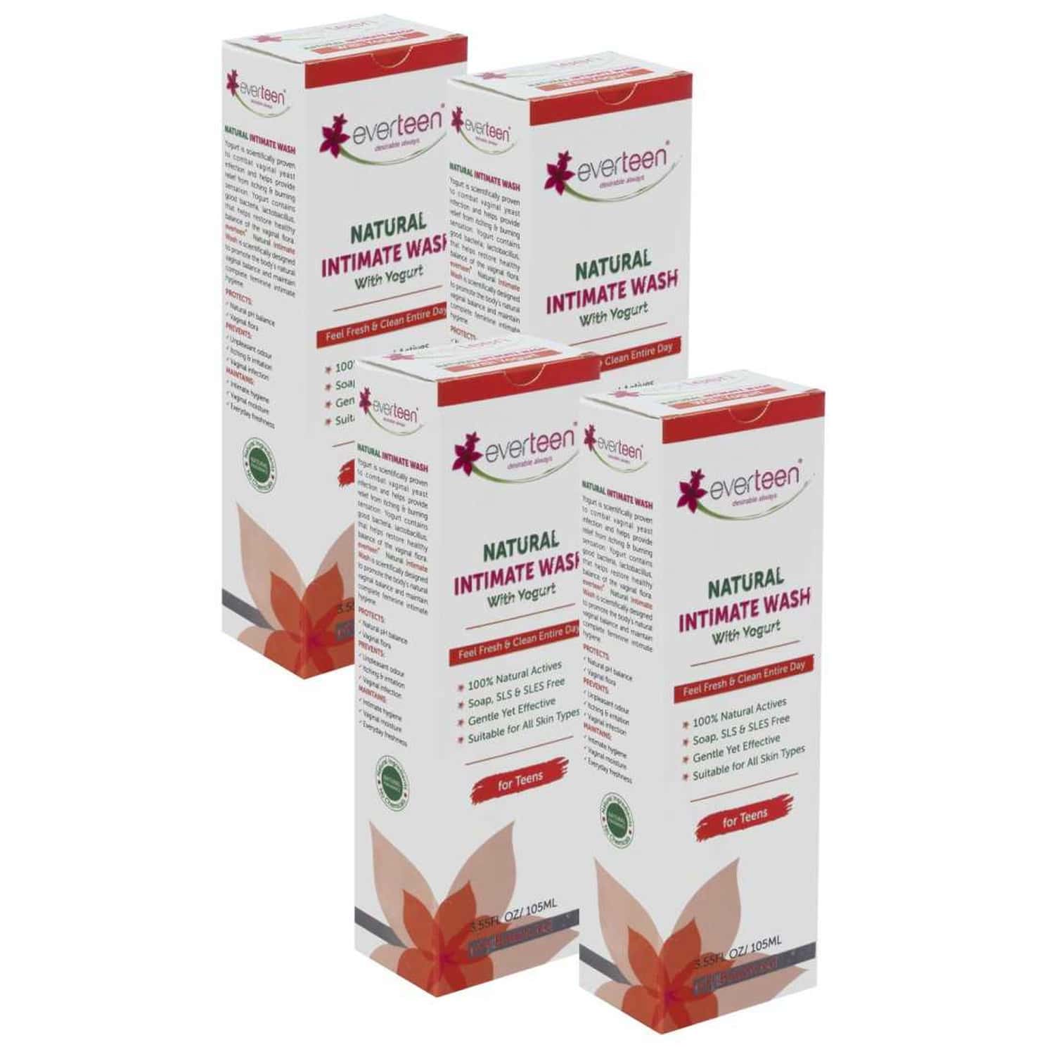 Everteen Yogurt Natural Intimate Wash For Feminine Intimate Hygiene In Teens - 4 Packs (105ml Each)