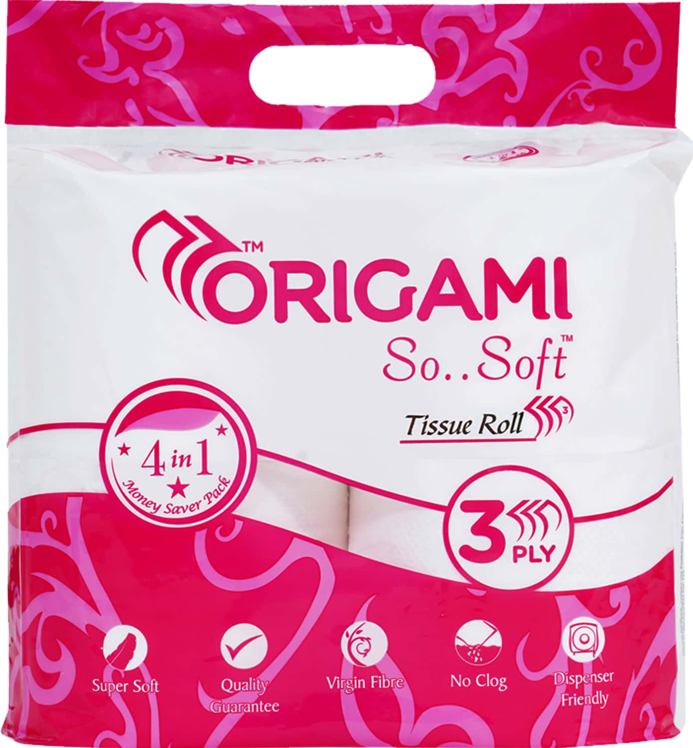 Origami So Soft Bathroom Toilet Tissue Paper Roll 340 Pulls - 3ply - 4in1 / Hygienic Tissue Rolls