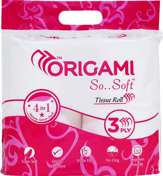 Origami So Soft Bathroom Toilet Tissue Paper Roll 340 Pulls - 3Ply - 4In1 / Hygienic Tissue Rolls