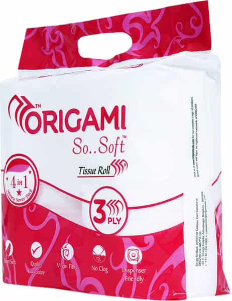 Origami So Soft Bathroom Toilet Tissue Paper Roll 340 Pulls - 3Ply - 4In1 / Hygienic Tissue Rolls
