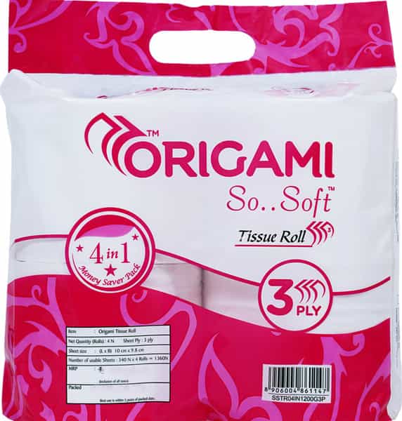 Origami So Soft Bathroom Toilet Tissue Paper Roll 340 Pulls - 3Ply - 4In1 / Hygienic Tissue Rolls