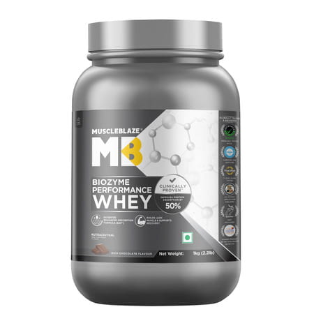 Muscleblaze Biozyme Performance Whey Protein Powder | Rich Chocolate (1kg) | 25g Protein
