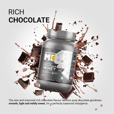 Muscleblaze Biozyme Performance Whey Protein Powder | Rich Chocolate (1Kg) | 25G Protein