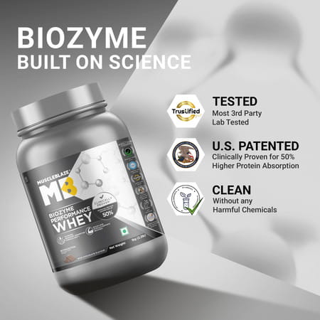 Muscleblaze Biozyme Performance Whey Protein Powder | Rich Chocolate (1Kg) | 25G Protein