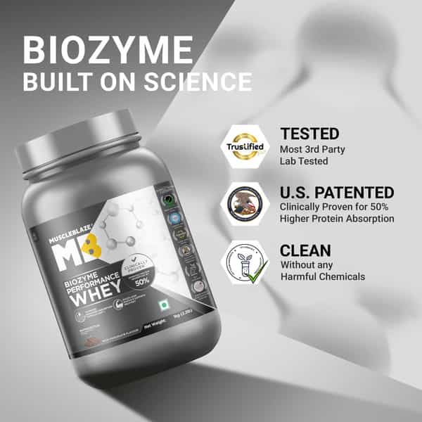 Muscleblaze Biozyme Performance Whey Protein Powder | Rich Chocolate (1Kg) | 25G Protein