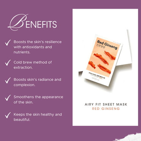 Missha Airy Fit Sheet Mask [Red Ginseng] - Pack Of 5