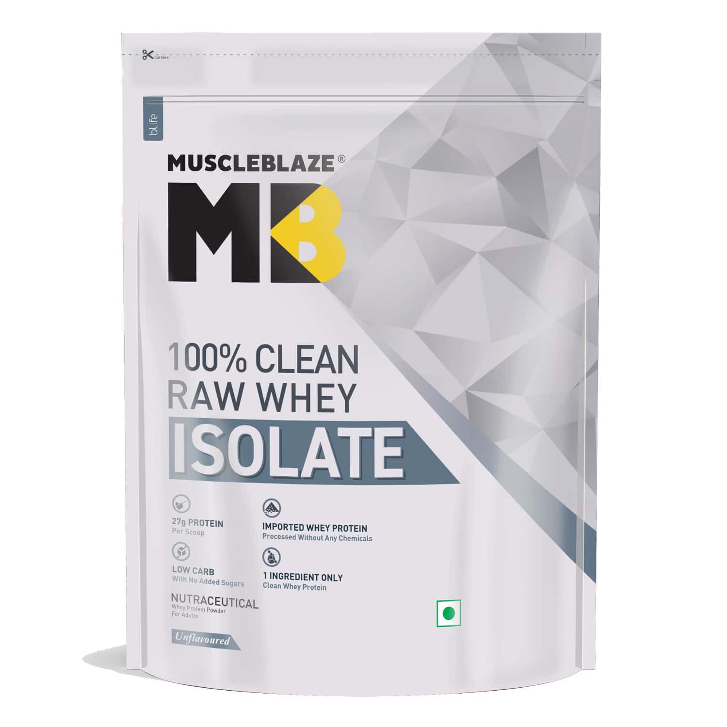 Muscleblaze 100% Clean Raw Whey Protein Isolate | Unflavoured | 27g Protein Per Scoop | 2 Kg