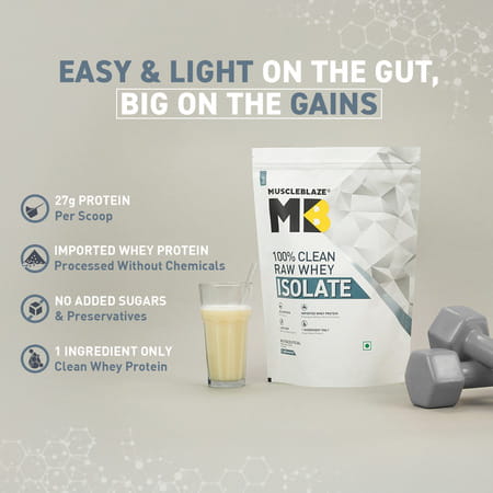 Muscleblaze 100% Clean Raw Whey Protein Isolate | Unflavoured | 27G Protein Per Scoop | 2 Kg