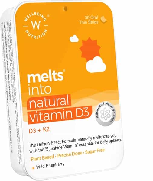 Wellbeing Nutrition Melts Natural Vitamin D3 + K2 For Improved Bone Health 30 Strips