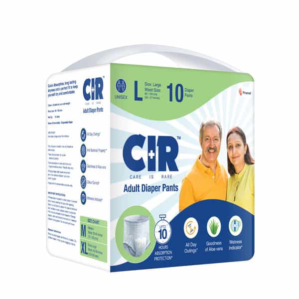 Cir Diaper | Adult Diaper | Large | Premium Pant Style | Waist (35"-47") | Pack Of 1 (10 Units)
