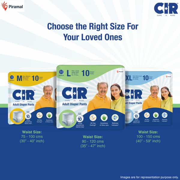 Cir Diaper | Adult Diaper | Large | Premium Pant Style | Waist (35"-47") | Pack Of 1 (10 Units)