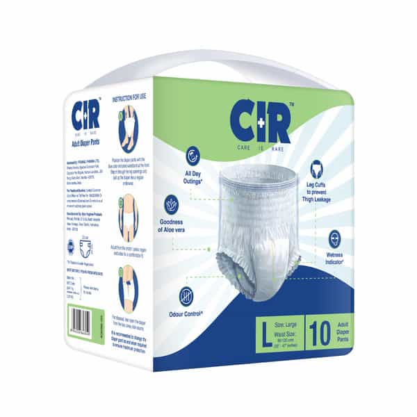Cir Diaper | Adult Diaper | Large | Premium Pant Style | Waist (35"-47") | Pack Of 1 (10 Units)