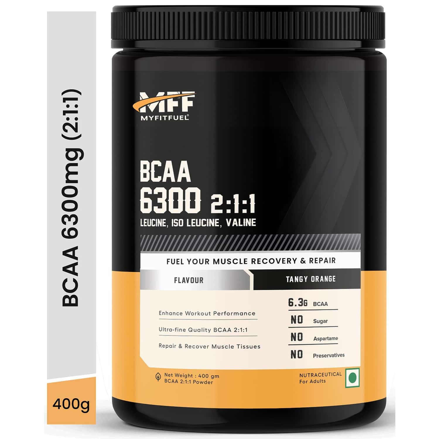 Myfitfuel Bcaa 6300 2:1:1 (400 Gm) Tangy Orange| Leucine | Isoleucine | Valine
