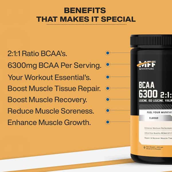 Myfitfuel Bcaa 6300 2:1:1 (400 Gm) Tangy Orange| Leucine | Isoleucine | Valine