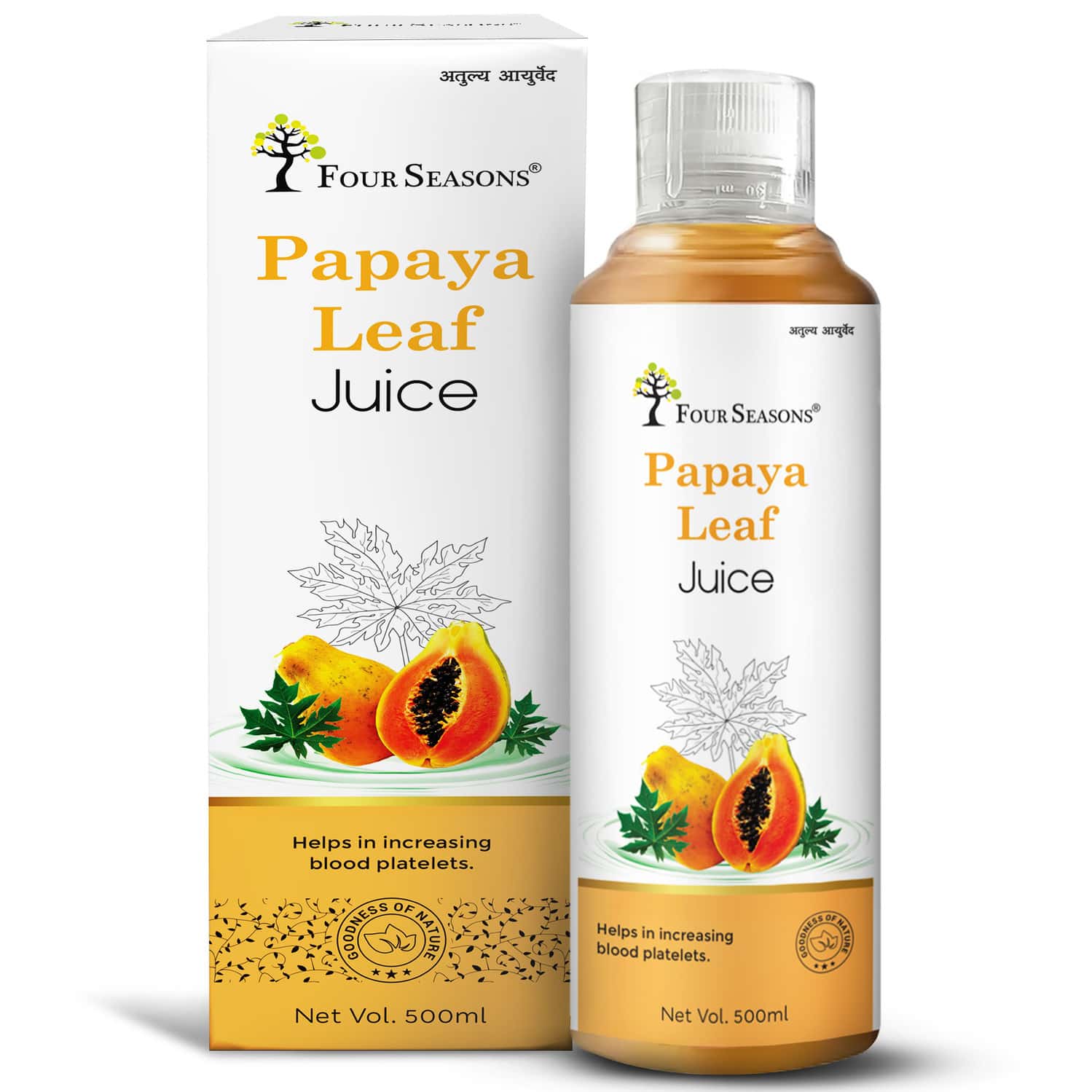 Four Seasons Papaya Leaf Juice 500ml | Helps To Boost Platelets Count - Boosts Immunity