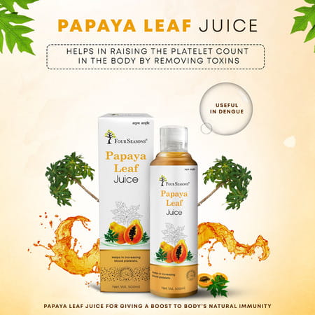 Four Seasons Papaya Leaf Juice 500Ml | Helps To Boost Platelets Count - Boosts Immunity