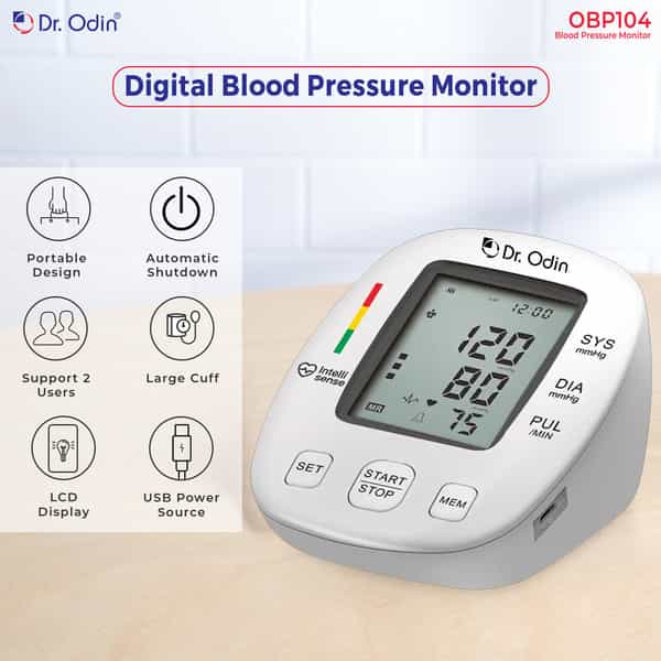 Dr. Odin Digital Blood Pressure Monitor | Accurate Bp Pulse Readings | Large Cuff (22-42Cm) | Obp104