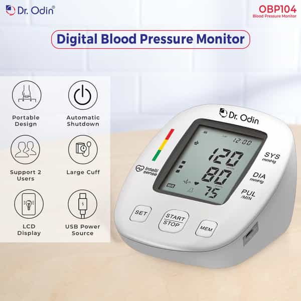 Dr. Odin Digital Blood Pressure Monitor | Accurate Bp Pulse Readings | Large Cuff (22-42Cm) | Obp104