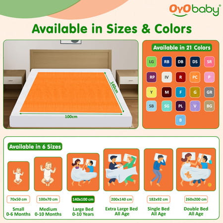 Oyo Baby Waterproof Bed Protector Baby Dry Sheet Large Peach (100 Cm X 140 Cm)