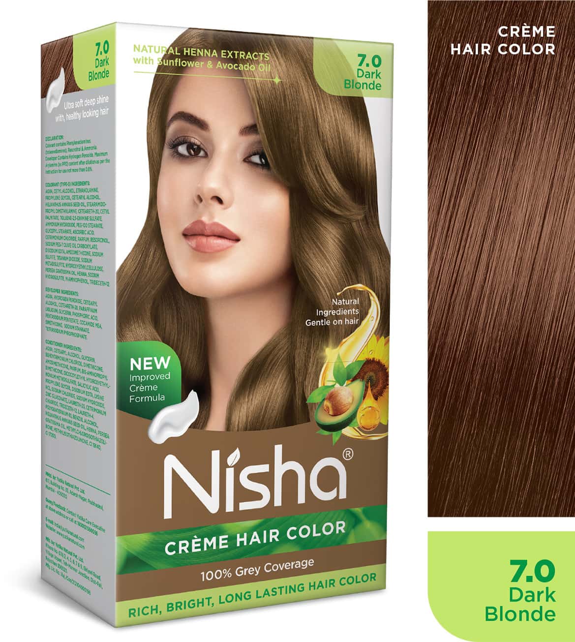 Nisha Creme Hair Color 7.0 Dark Blonde 150g Pack Of 3 | Permanent Hair Colour | 100% Grey Coverage