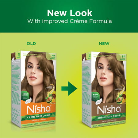 Nisha Creme Hair Color 7.0 Dark Blonde 150g Pack Of 3 | Permanent Hair Colour | 100% Grey Coverage
