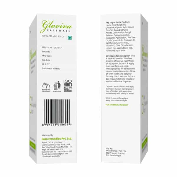 Gloviva 3 Way Antibacterial Face Wash 100 Ml | Salicylic Acid 0.5 % | Soap Free (Pack Of 2)
